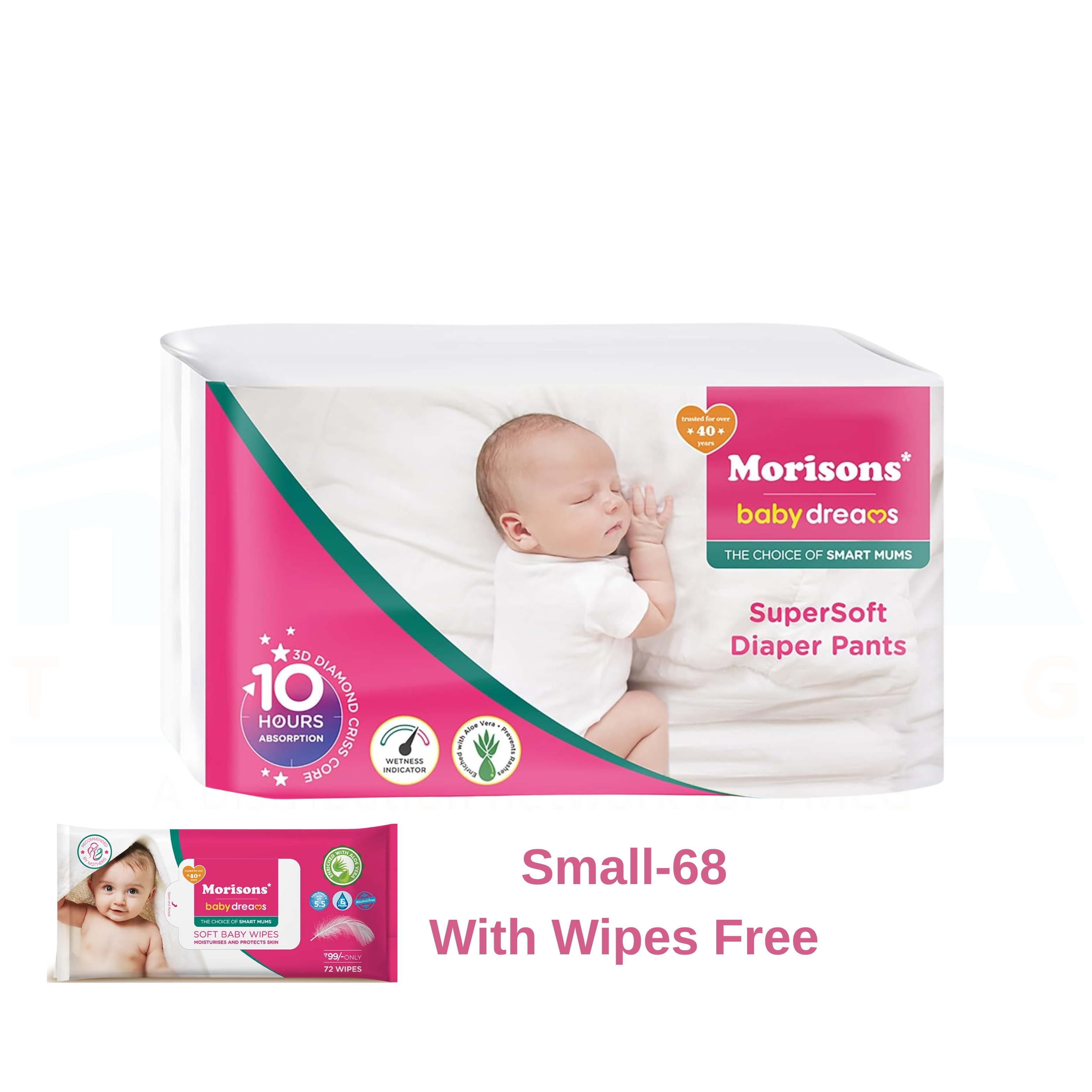 Morisons Diaper Pants Small-68 With MBD Wipes 72's Free [1x6] [INR 699|NPR 1118.40]