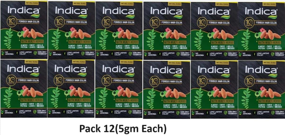 Indica 10Minutes Powder Hair Color 5gm Black 10+2 Offer Pack [10x32] (INR 21|NPR 33.60) view 2